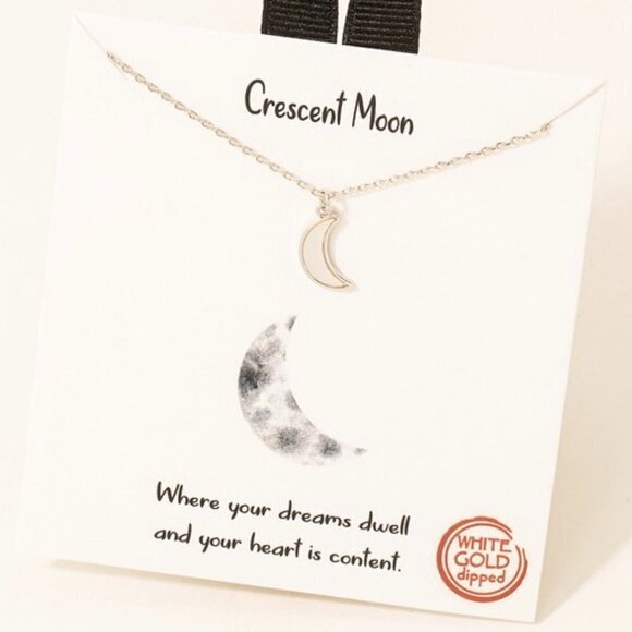 WHITE GOLD DIPPED MOON NECKLACE - Picture 1 of 1